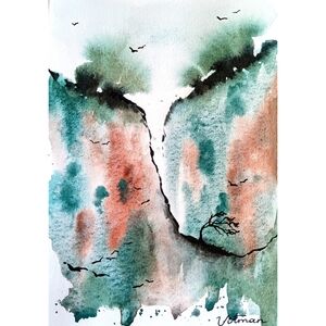 Abstract Watercolor Art by Artist - Green and Brown